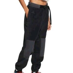 Nike ACG Fleece Pants Black Anthracite Gray Zip Pockets Webbing Belt Size XS